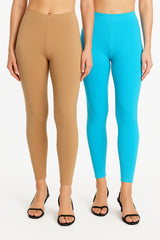 Shsuvia Women Cropped Leggings – Pack of 2 Biscuit & Sky Blue