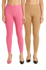 Shsuvia Women Cropped Leggings – Pack of 2 Baby Pink & Biscuit