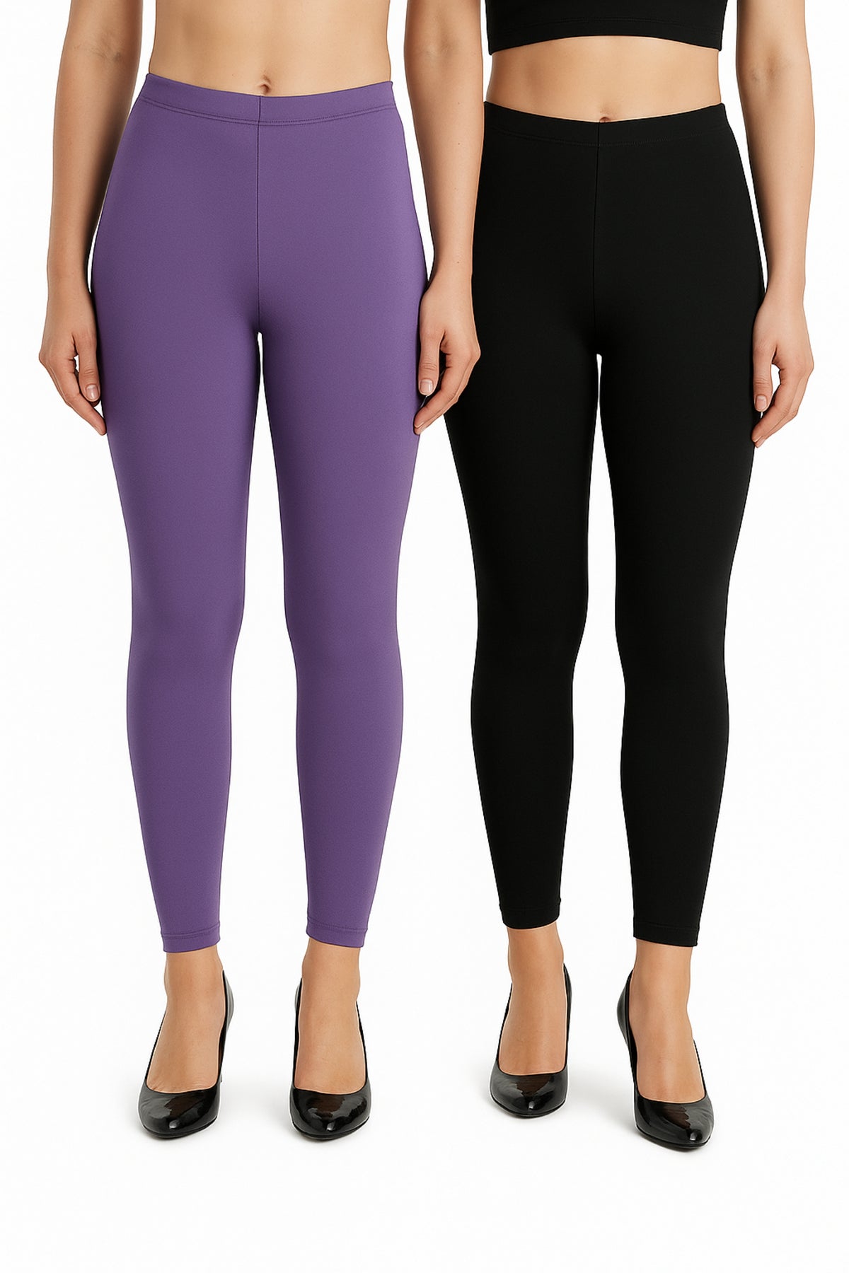 Shsuvia Women Cropped Leggings – Pack of 2 Lavender & Black