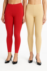 Shsuvia Women Cropped Leggings – Pack of 2 Coral & Skin
