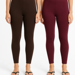 Shsuvia Women Cropped Leggings – Pack of 2 Coffee Brown & Wine