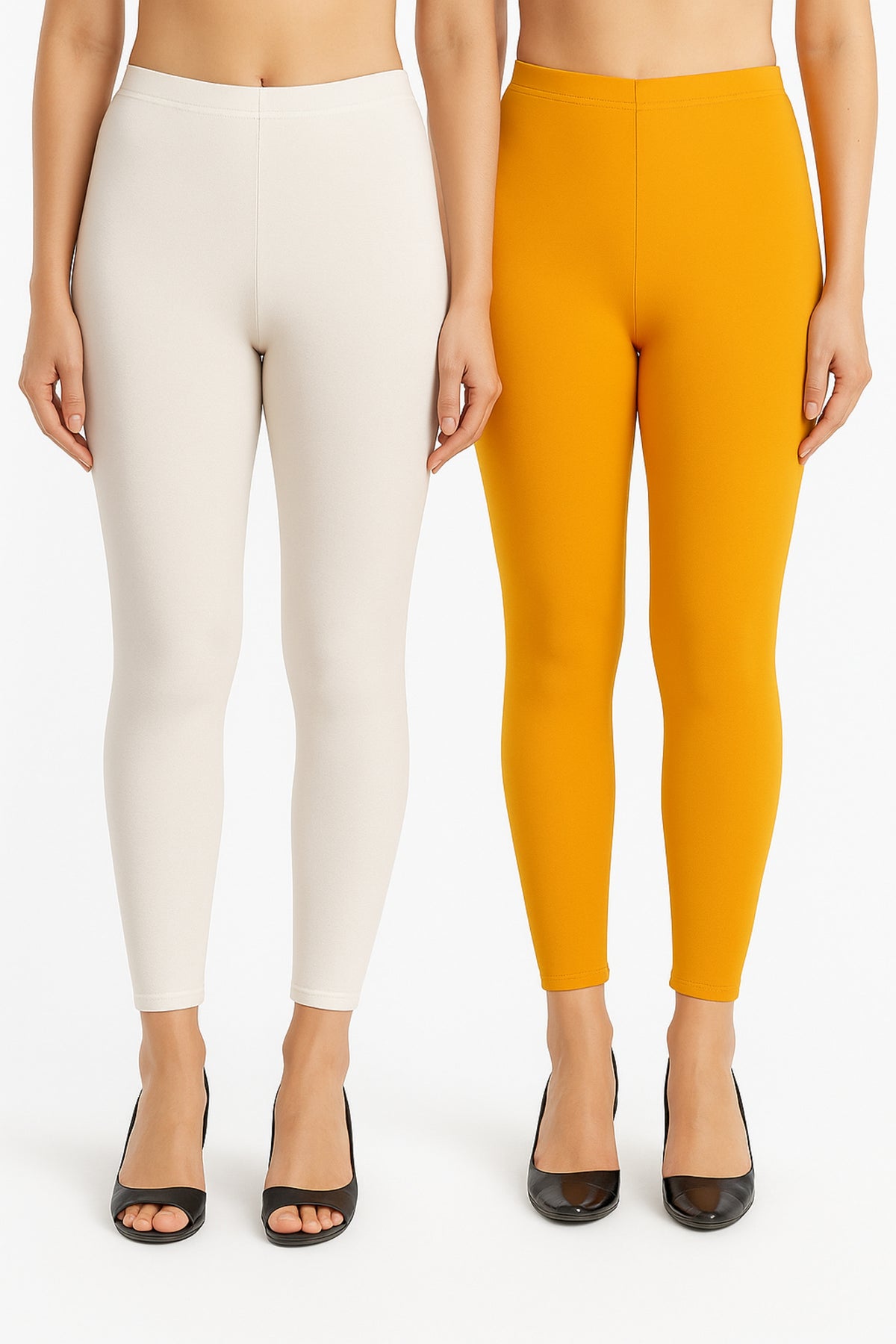 Shsuvia Women Cropped Leggings – Pack of 2 Off White & Mustard
