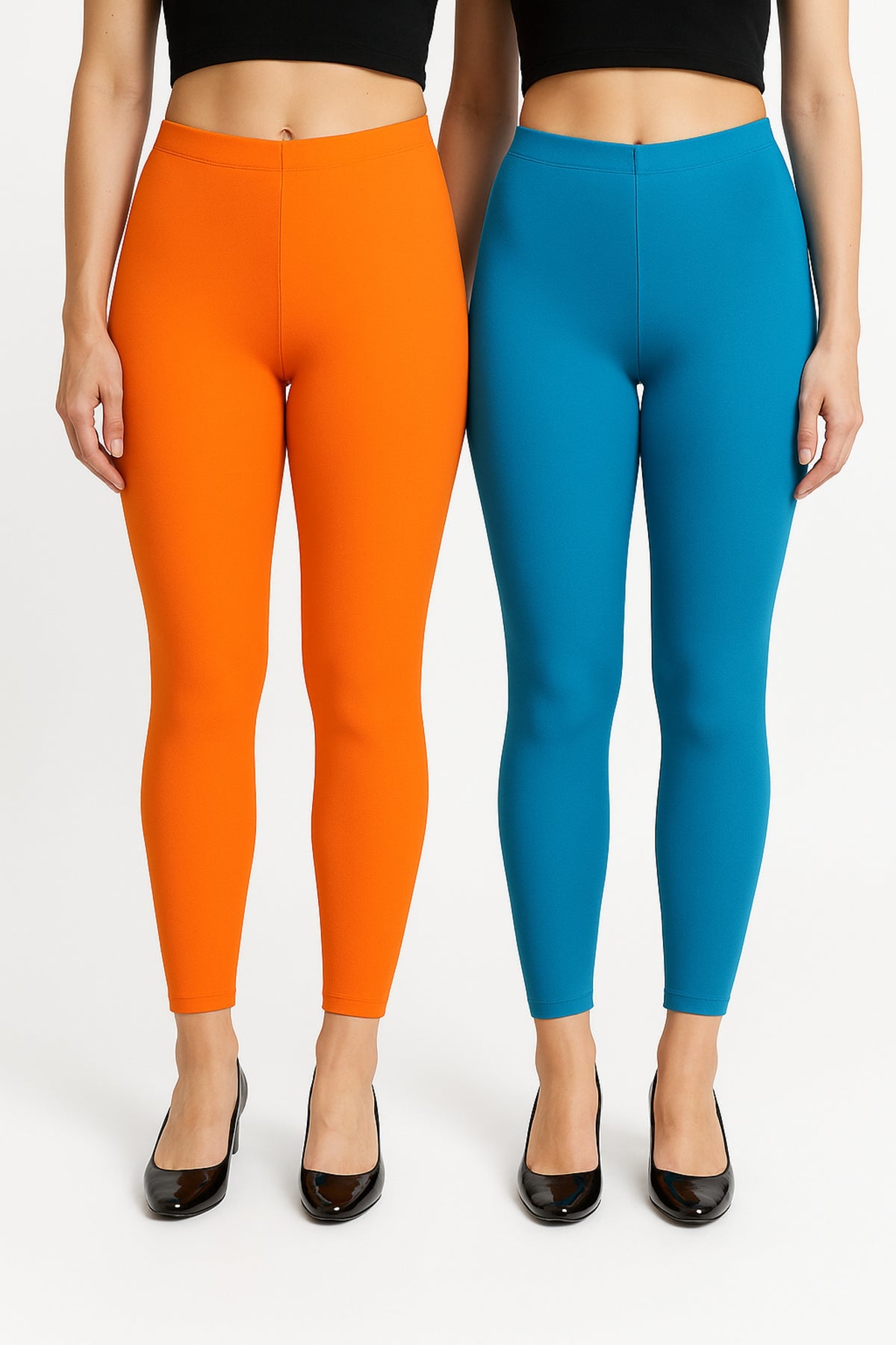 Shsuvia Women Cropped Leggings – Pack of 2 Light Orange & Turquoise blue