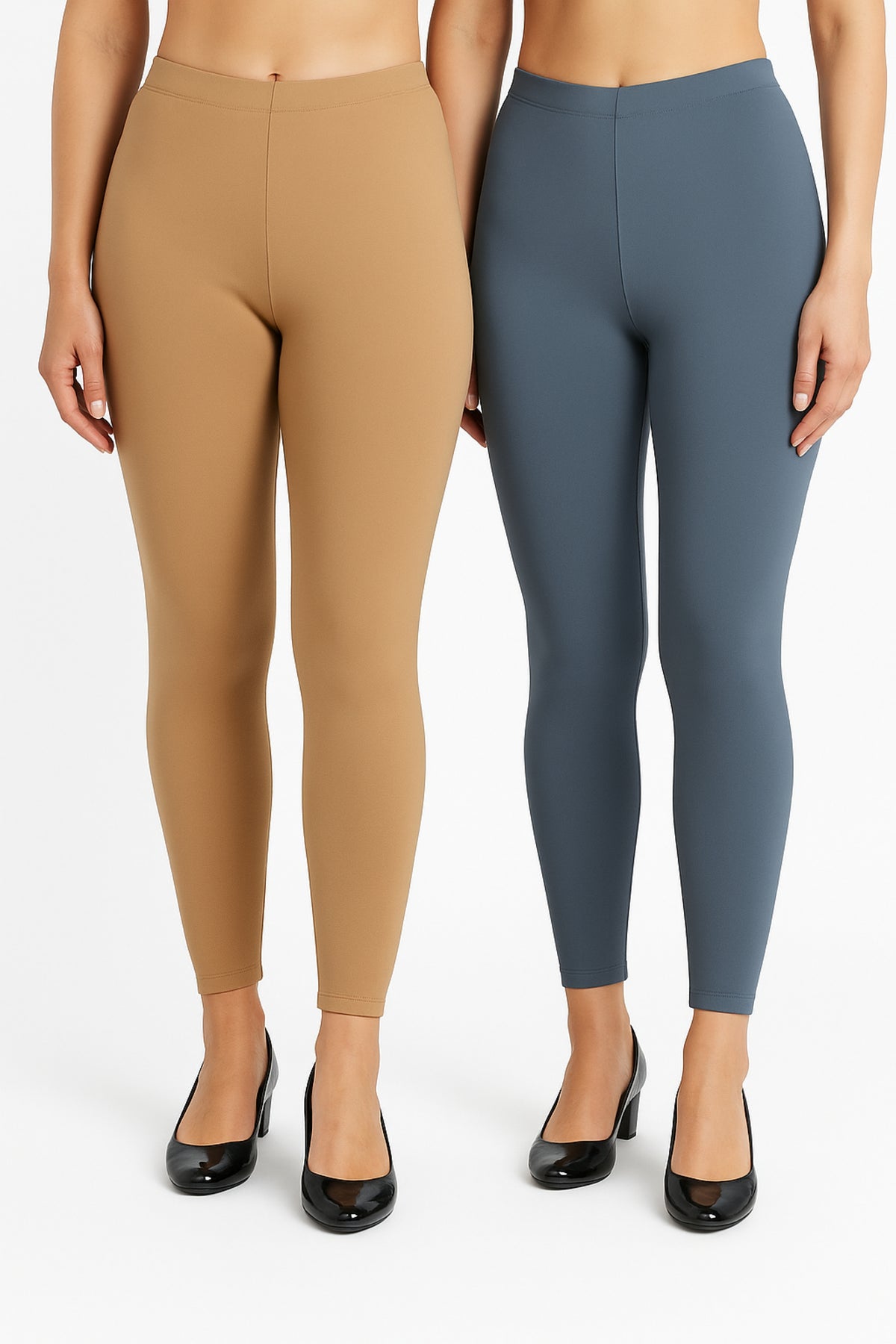 Shsuvia Women Cropped Leggings – Pack of 2 Biscuit & Airforce Green