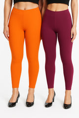 Shsuvia Women Cropped Leggings – Pack of 2 Light Orange & Majentha