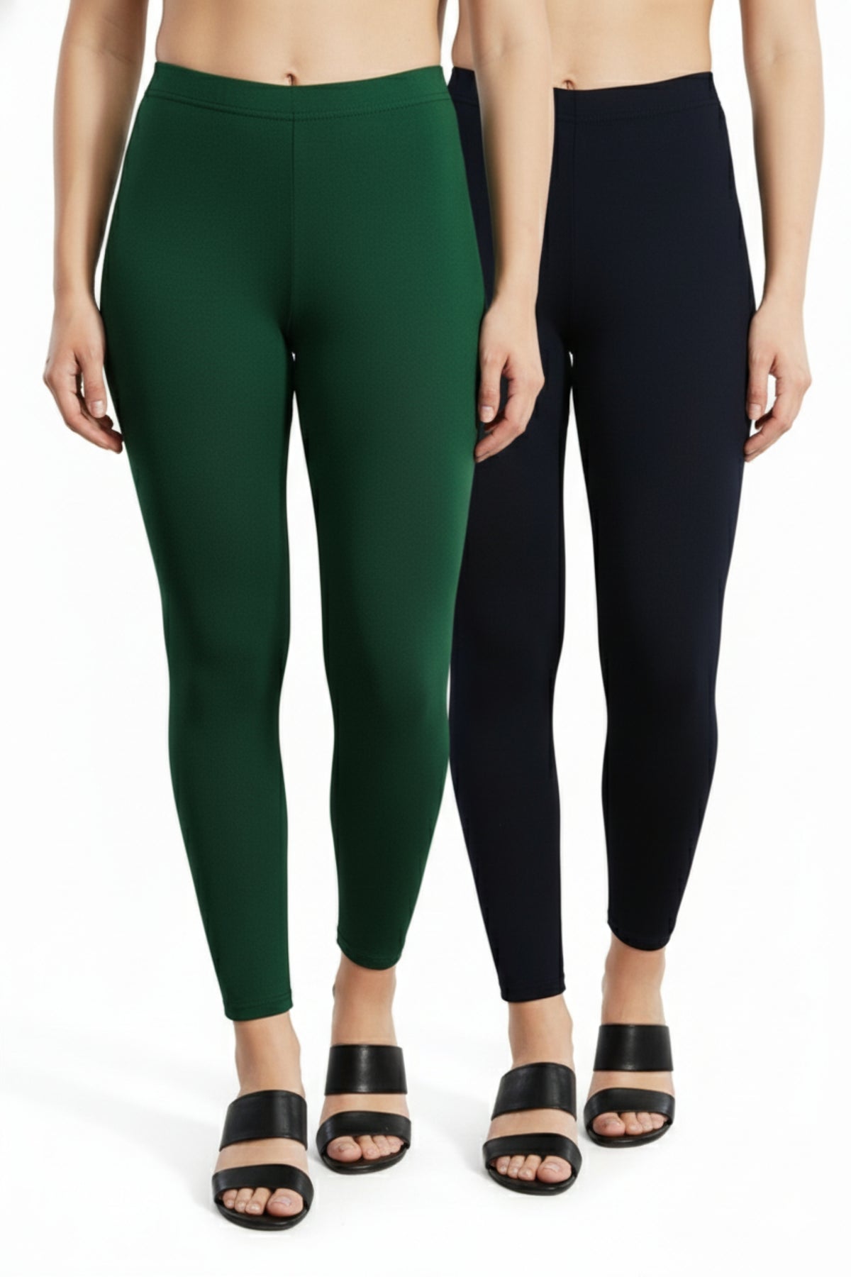 Shsuvia Women Cropped Leggings – Pack of 2 Bottle Green & Dark Navy