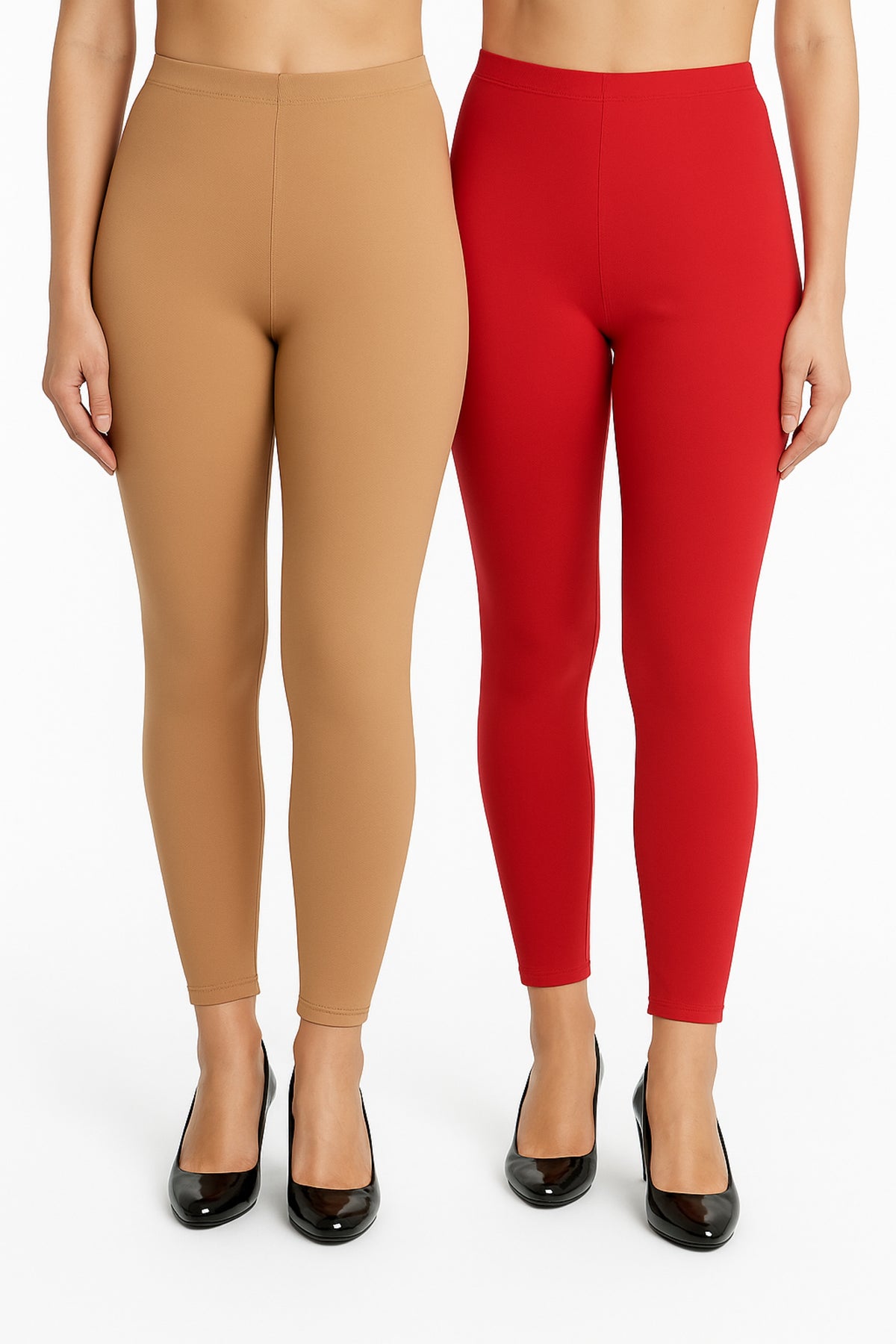 Shsuvia Women Cropped Leggings – Pack of 2 Biscuit & Coral
