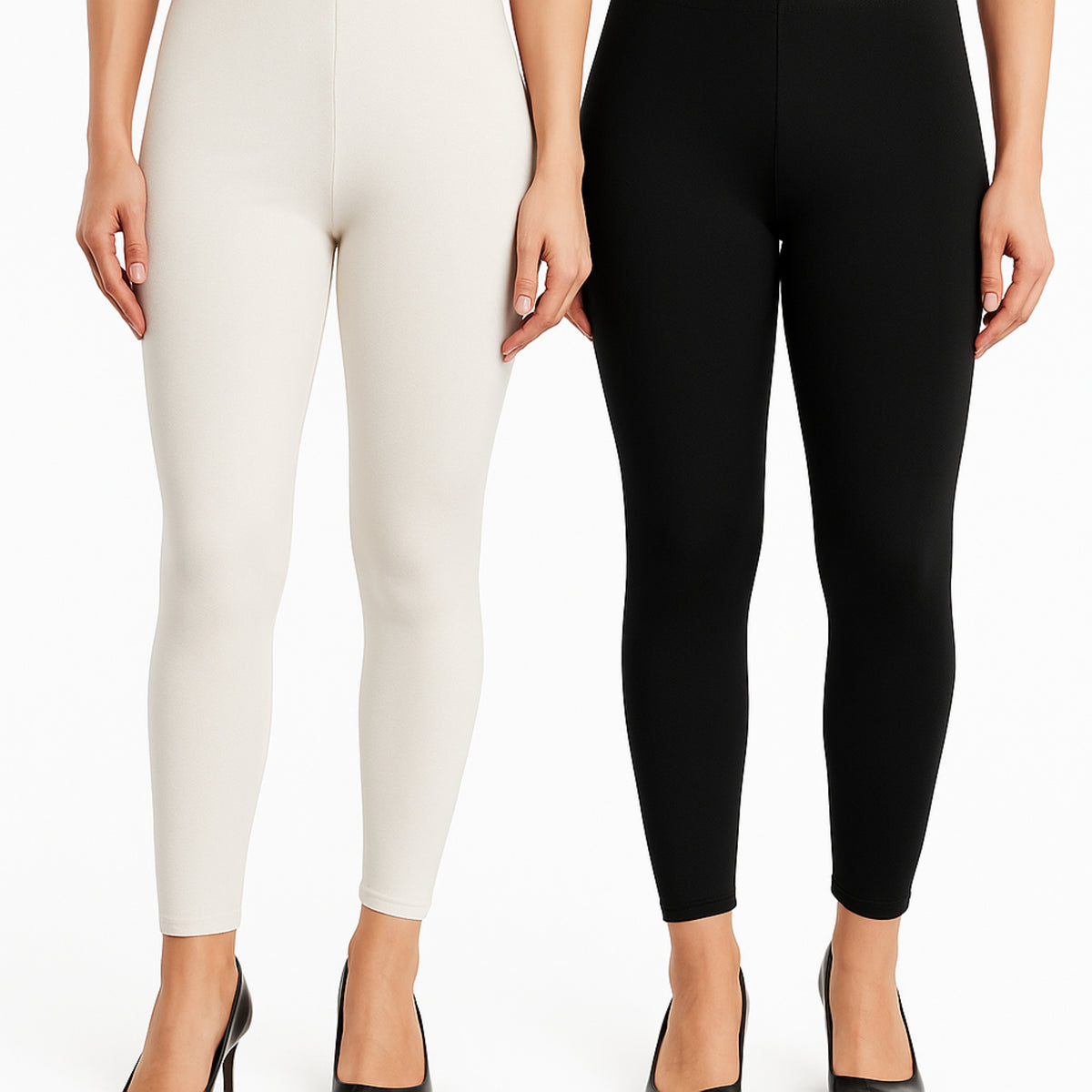 Shsuvia Women Cropped Leggings – Pack of 2 Off White & Black