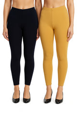 Shsuvia Women Cropped Leggings – Pack of 2 Dark Navy & Stone