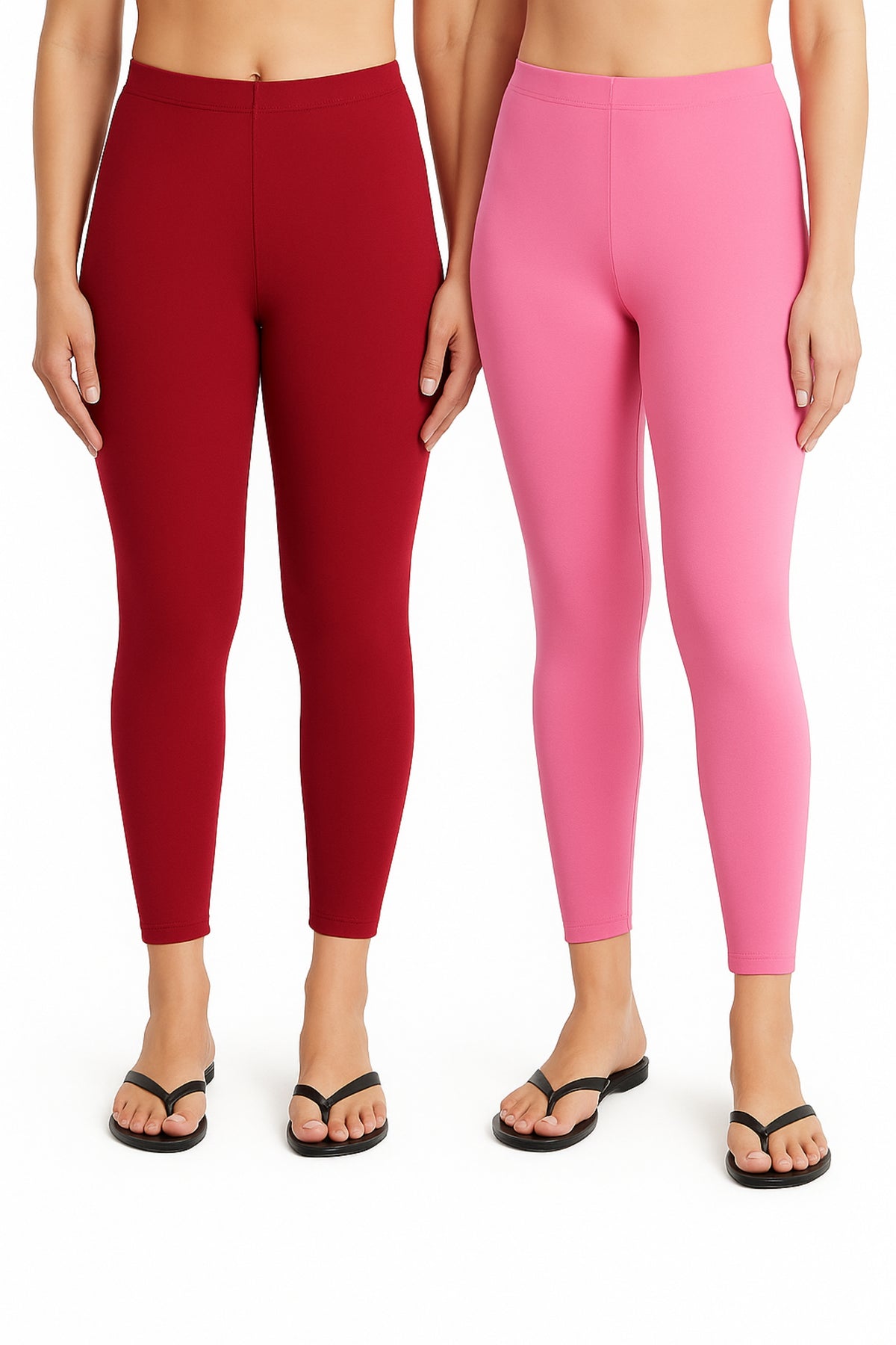 Shsuvia Women Cropped Leggings – Pack of 2 Maroon & Baby Pink