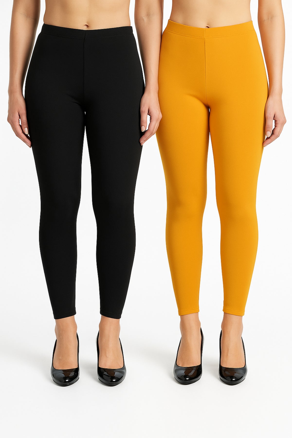 Shsuvia Women Cropped Leggings – Pack of 2 Black & Mustard