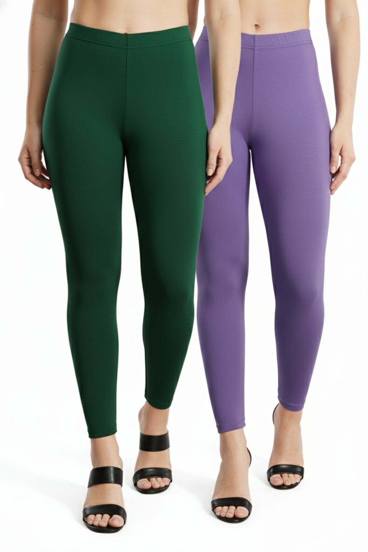 Shsuvia Women Cropped Leggings – Pack of 2 Bottle Green & Lavender