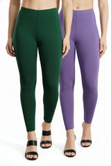 Shsuvia Women Cropped Leggings – Pack of 2 Bottle Green & Lavender