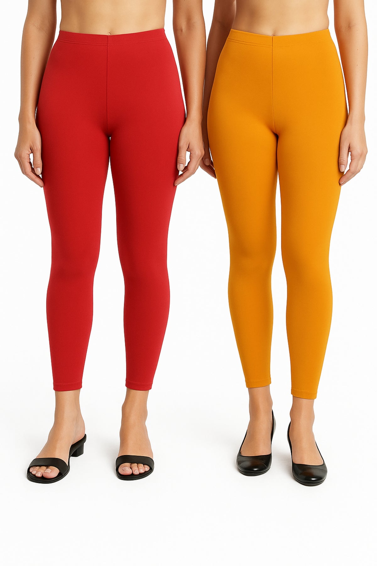 Shsuvia Women Cropped Leggings – Pack of 2 Coral & Mustard