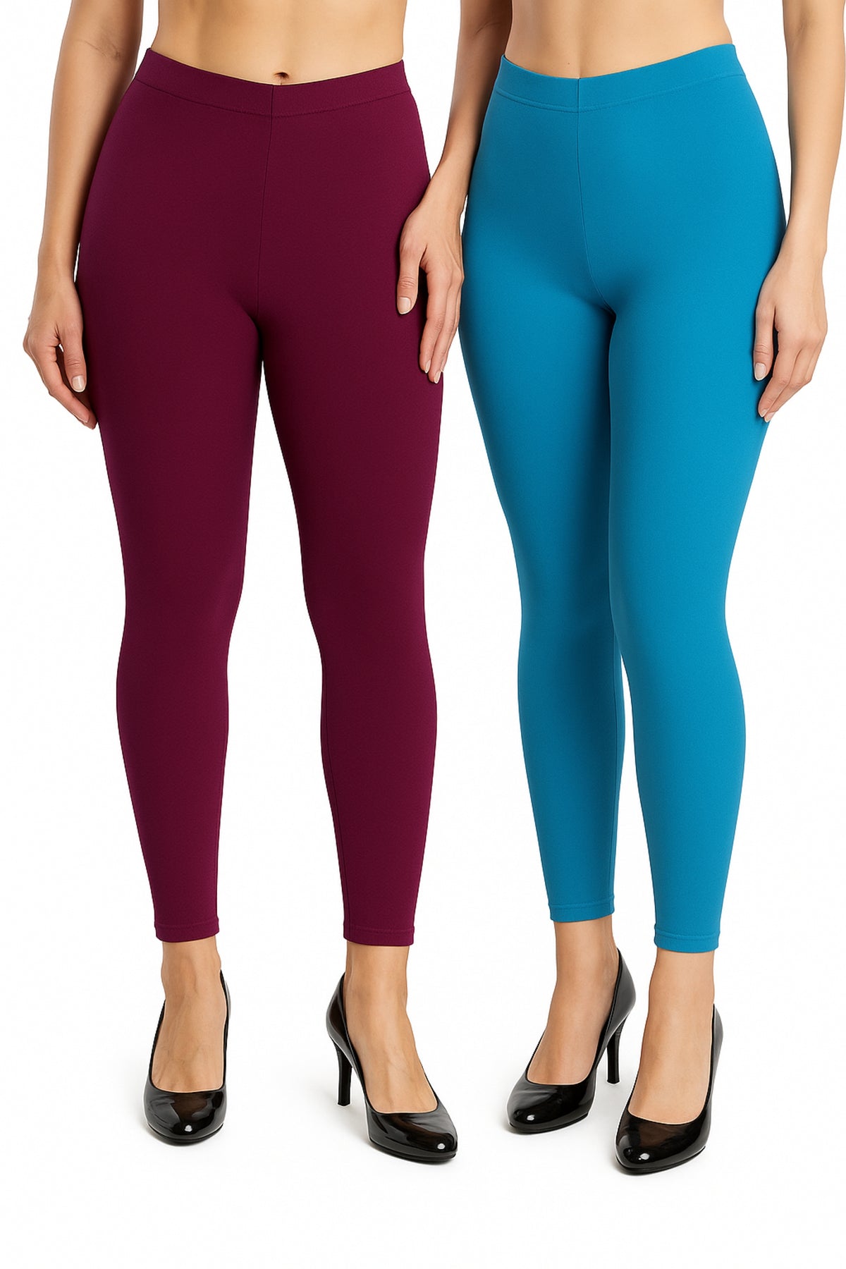 Shsuvia Women Cropped Leggings – Pack of 2 Majentha & Turquoise blue