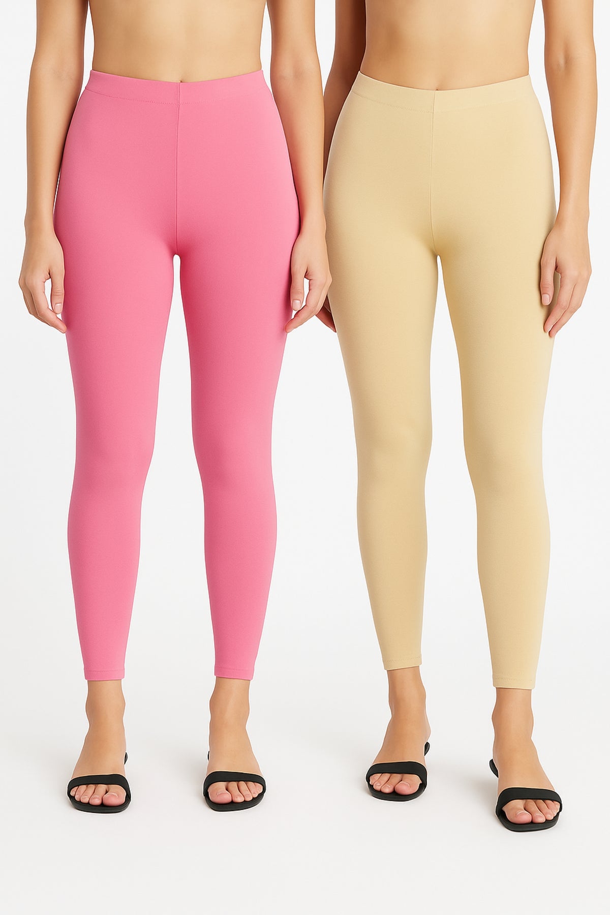 Shsuvia Women Cropped Leggings – Pack of 2 Baby Pink & Skin