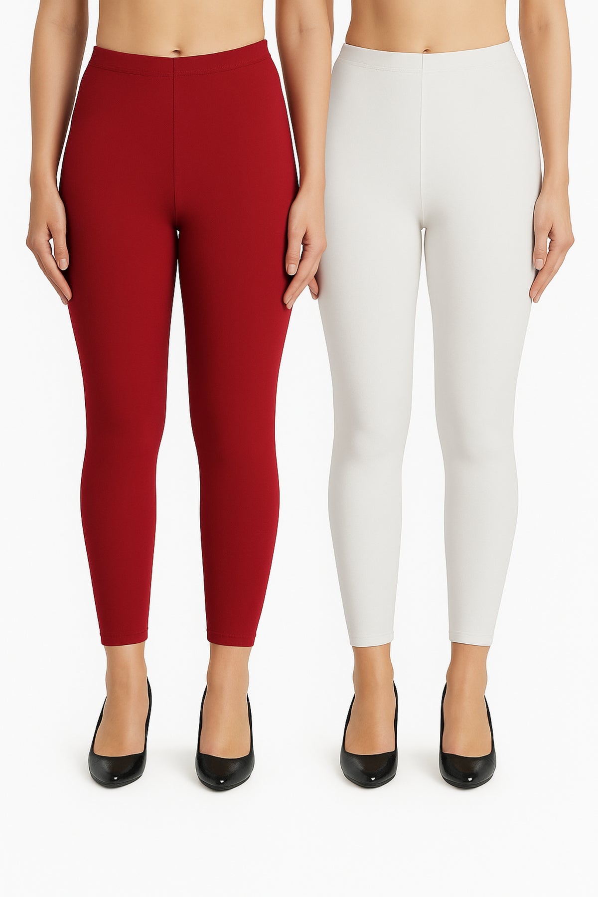Shsuvia Women Cropped Leggings – Pack of 2 Maroon & White