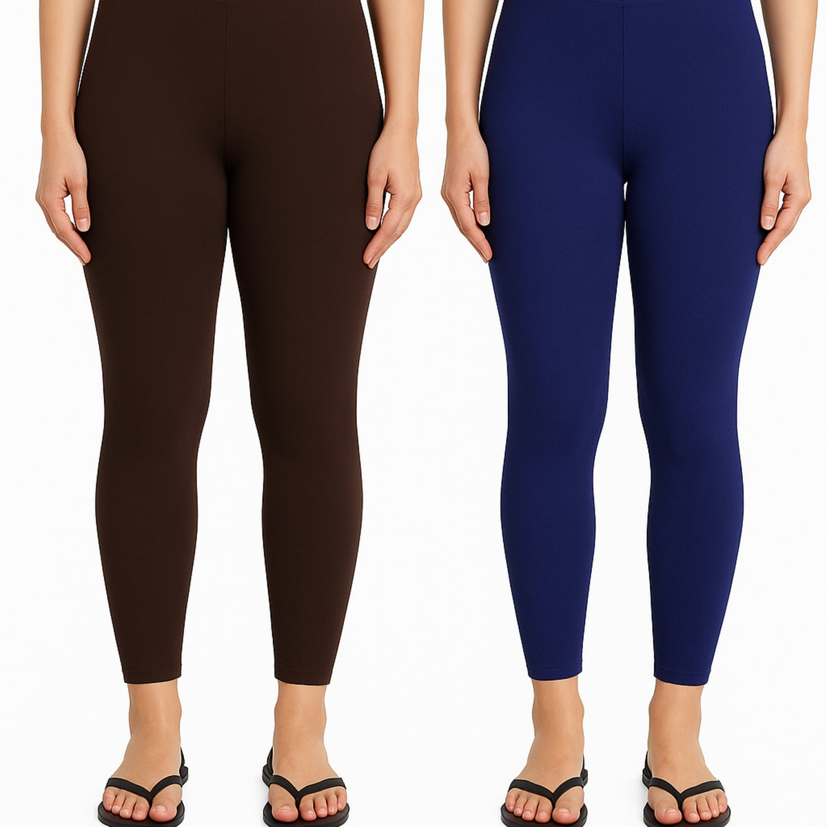 Shsuvia Women Cropped Leggings – Pack of 2 Coffee Brown & Old Royal