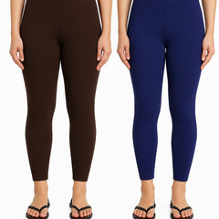 Shsuvia Women Cropped Leggings – Pack of 2 Coffee Brown & Old Royal