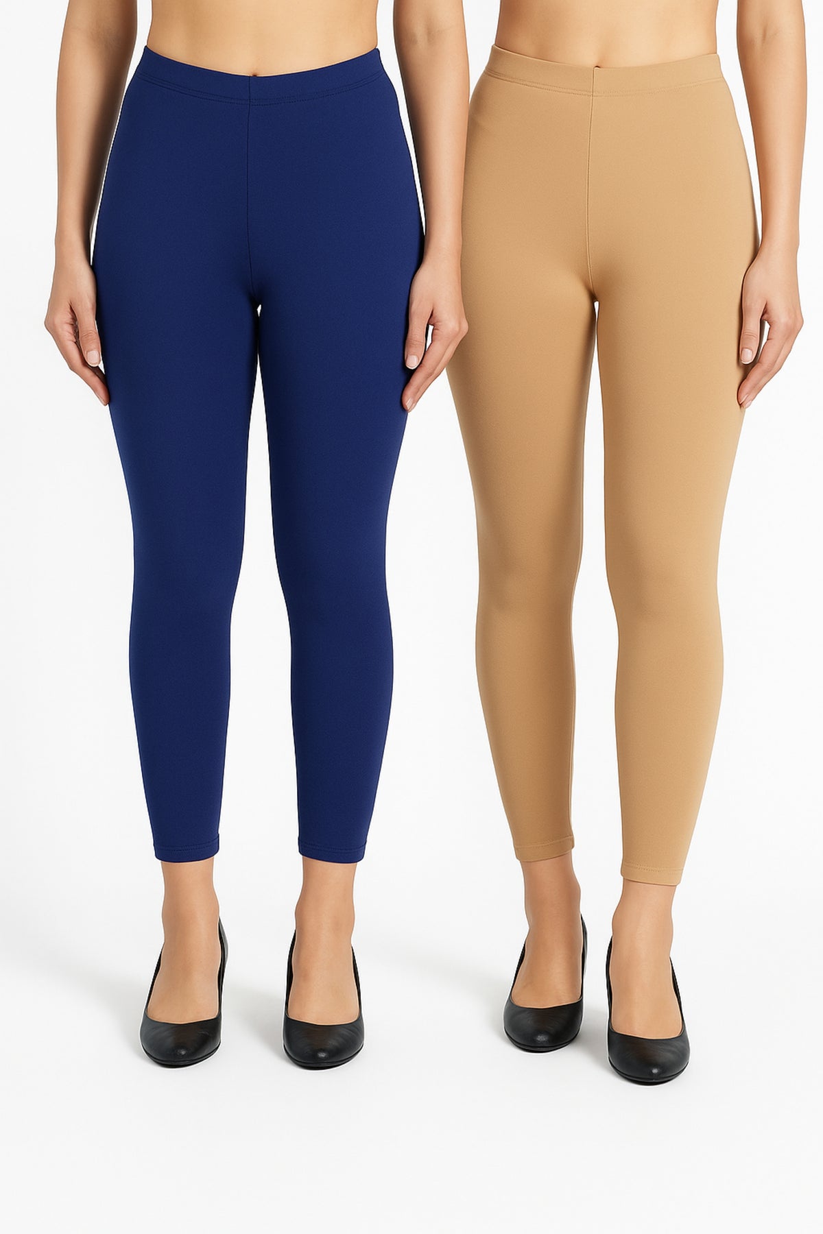 Shsuvia Women Cropped Leggings – Pack of 2 Old Royal & Biscuit