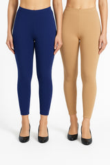 Shsuvia Women Cropped Leggings – Pack of 2 Old Royal & Biscuit