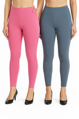 Shsuvia Women Cropped Leggings – Pack of 2 Baby Pink & Airforce Green
