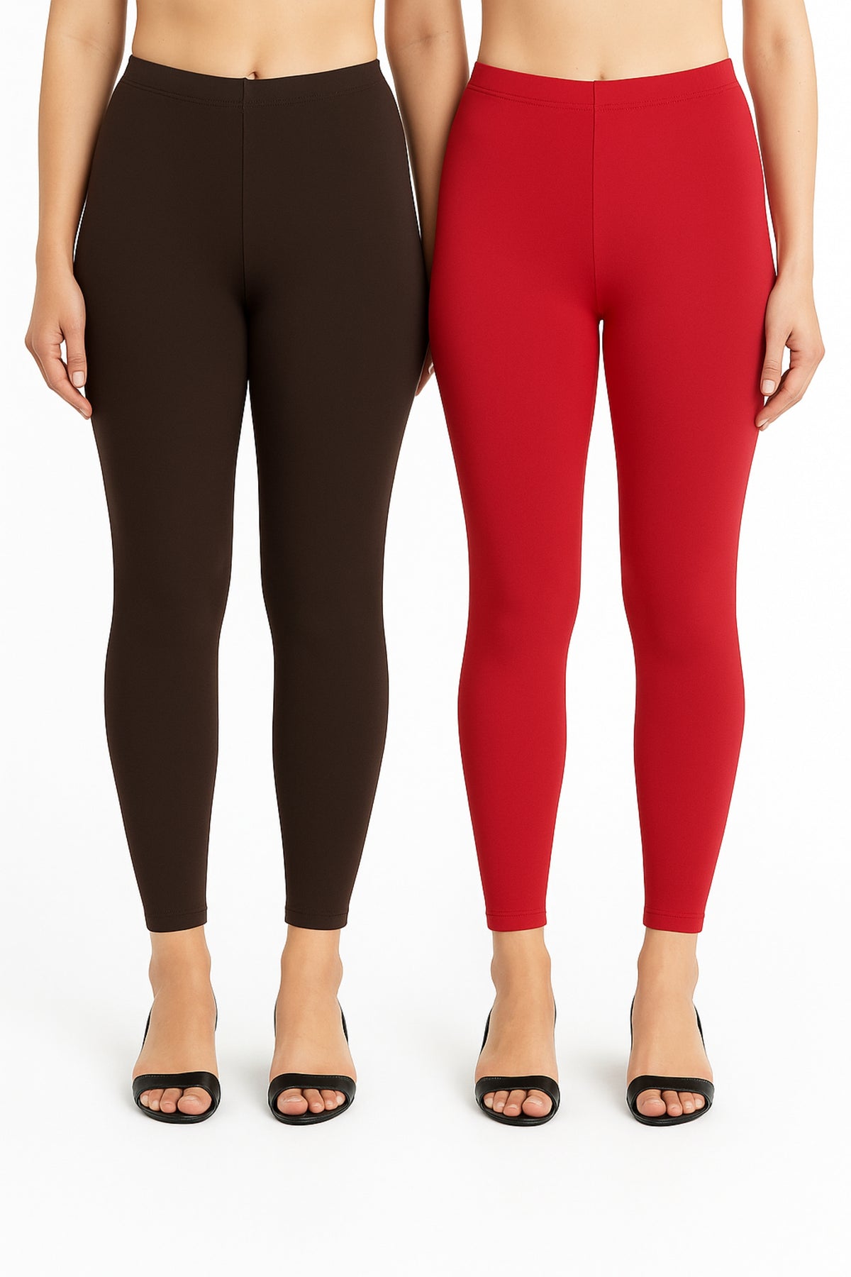 Shsuvia Women Cropped Leggings – Pack of 2 Coffee Brown & RED
