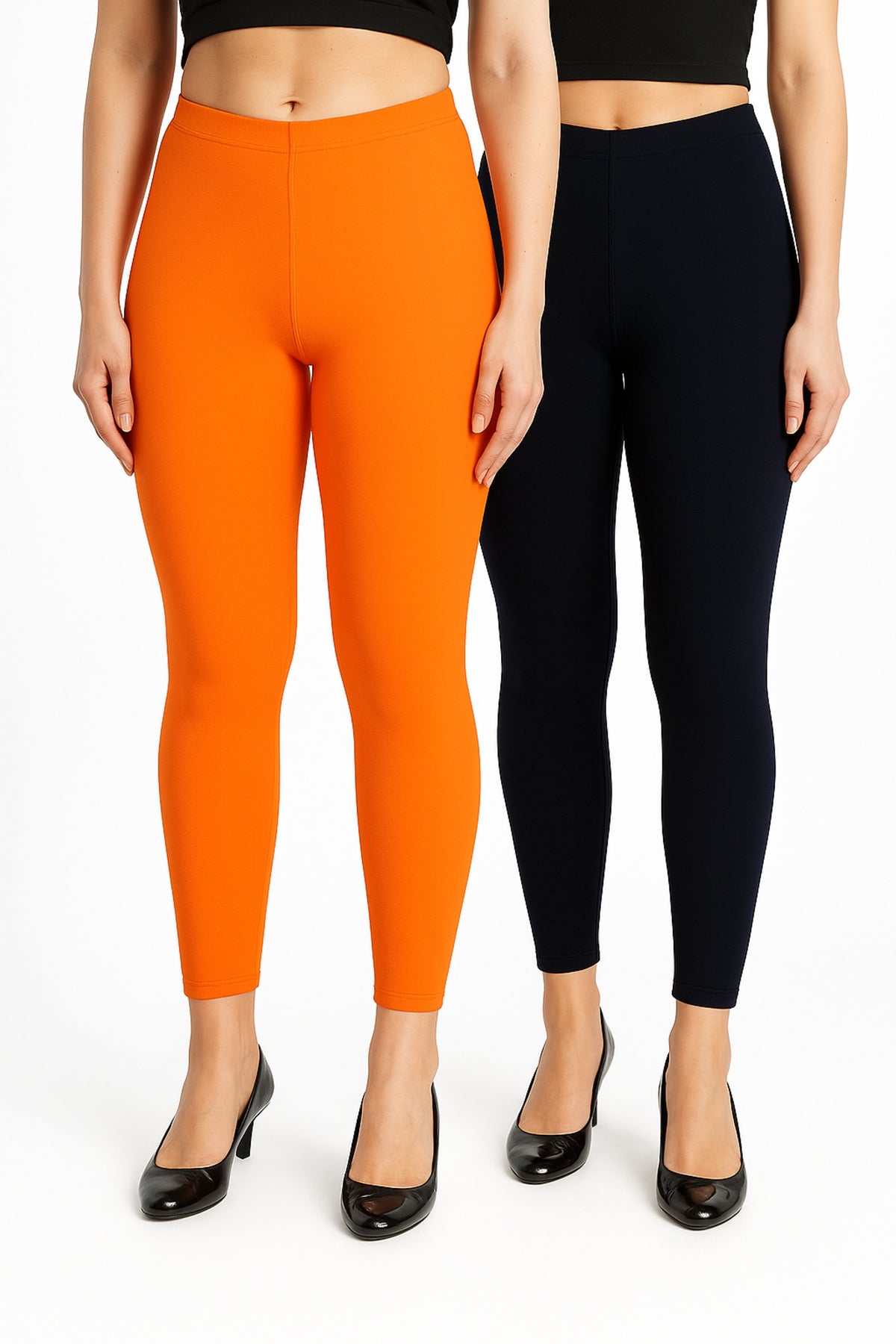 Shsuvia Women Cropped Leggings – Pack of 2 Light Orange & Dark Navy