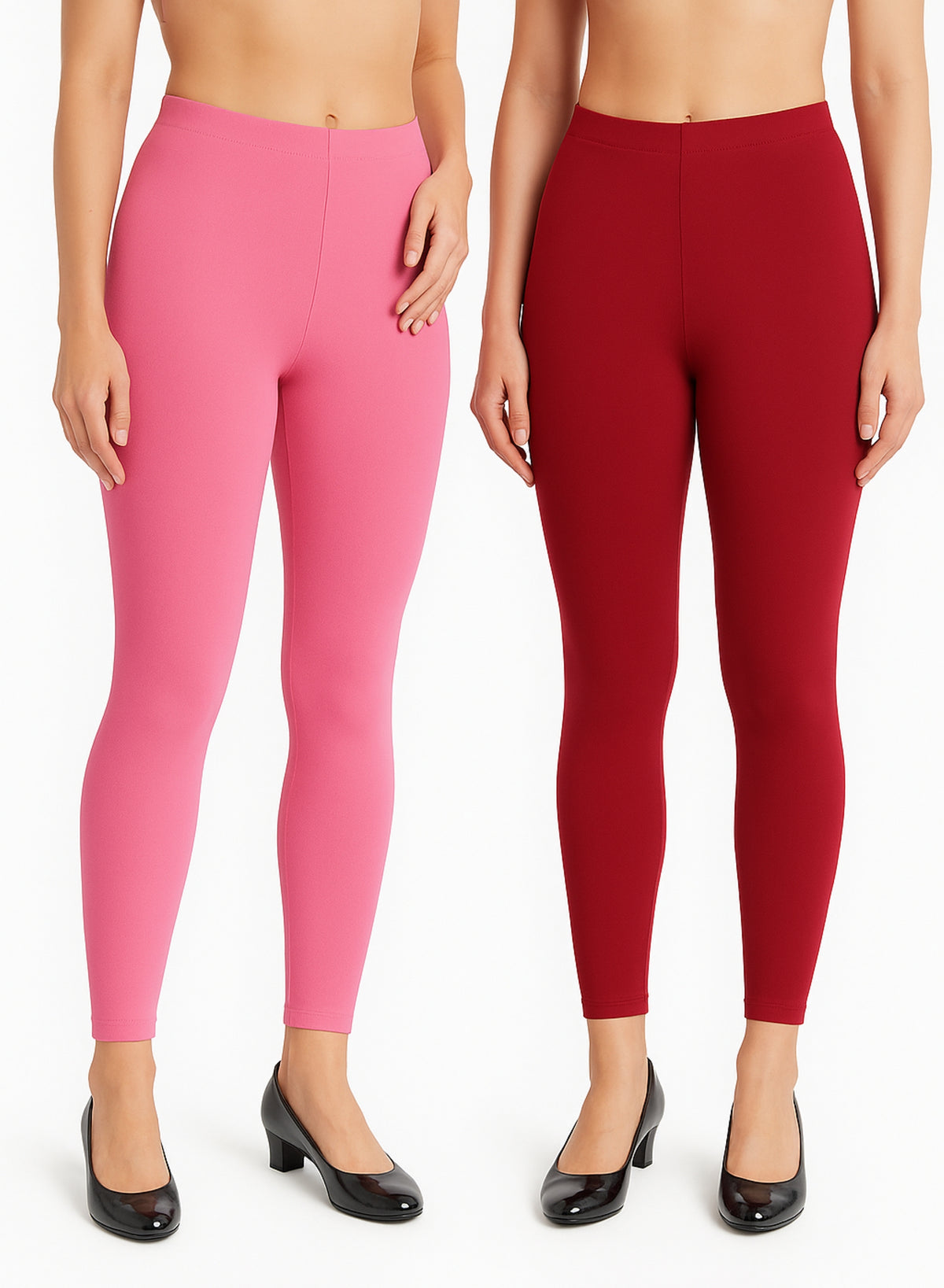 Shsuvia Women Cropped Leggings – Pack of 2 Baby Pink & RED