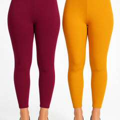 Shsuvia Women Cropped Leggings – Pack of 2 Majentha & Mustard