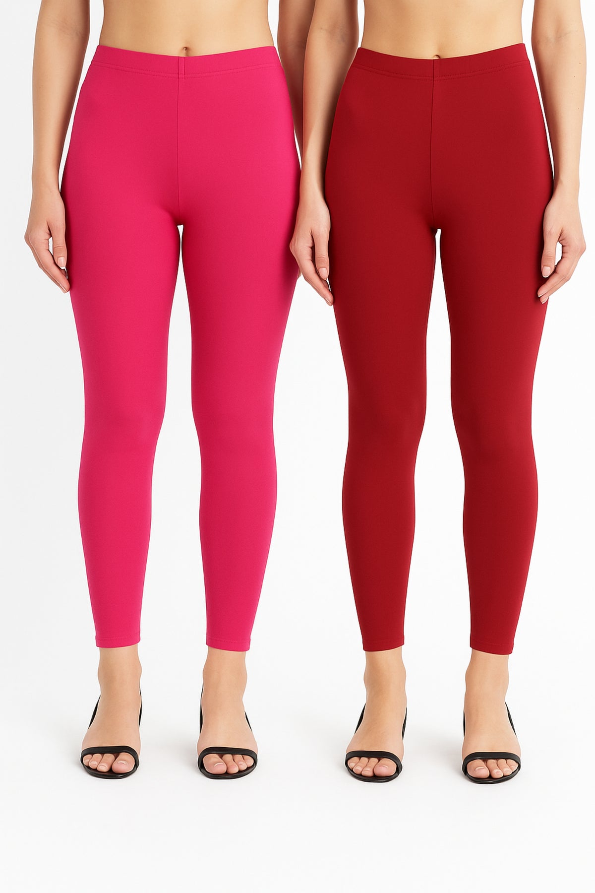 Shsuvia Women Cropped Leggings – Pack of 2 Rani Rose & RED
