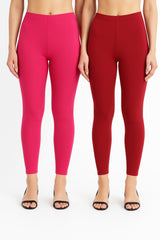 Shsuvia Women Cropped Leggings – Pack of 2 Rani Rose & RED