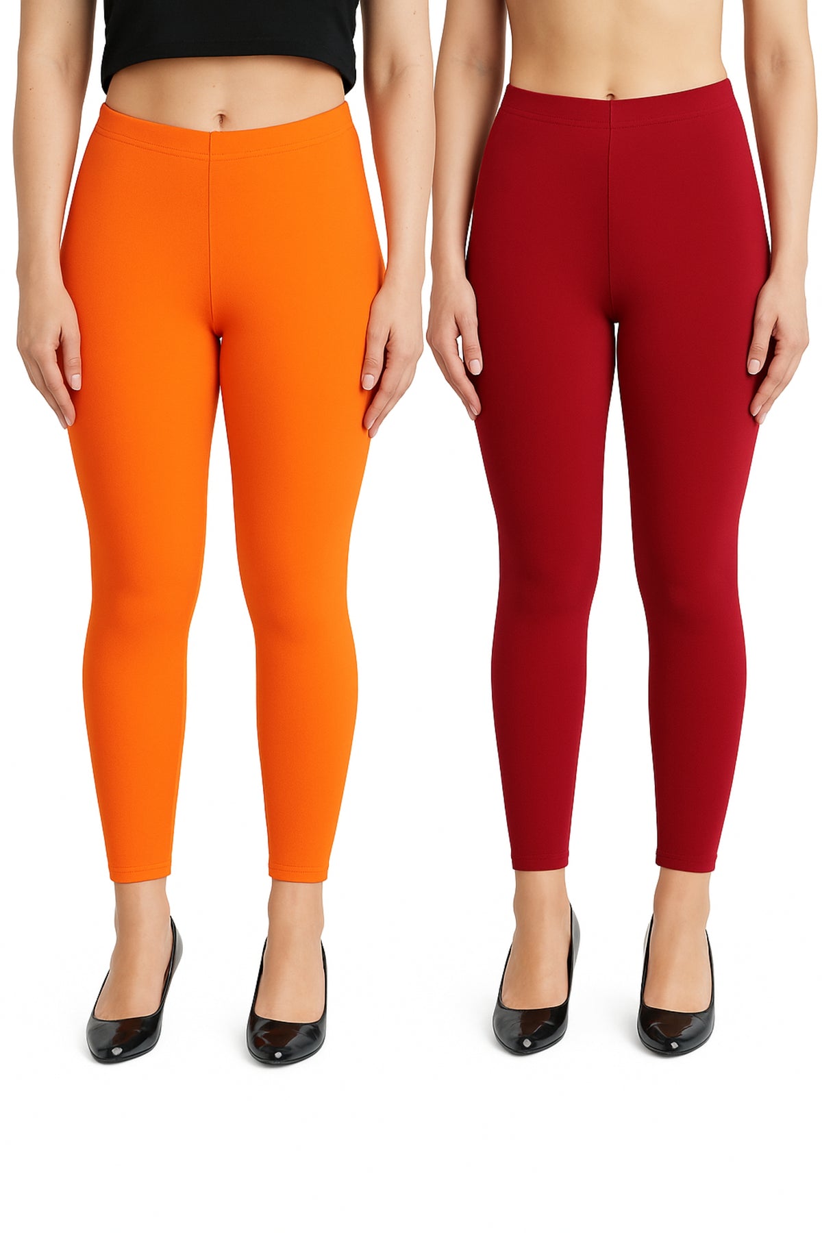 Shsuvia Women Cropped Leggings – Pack of 2 Light Orange & Maroon