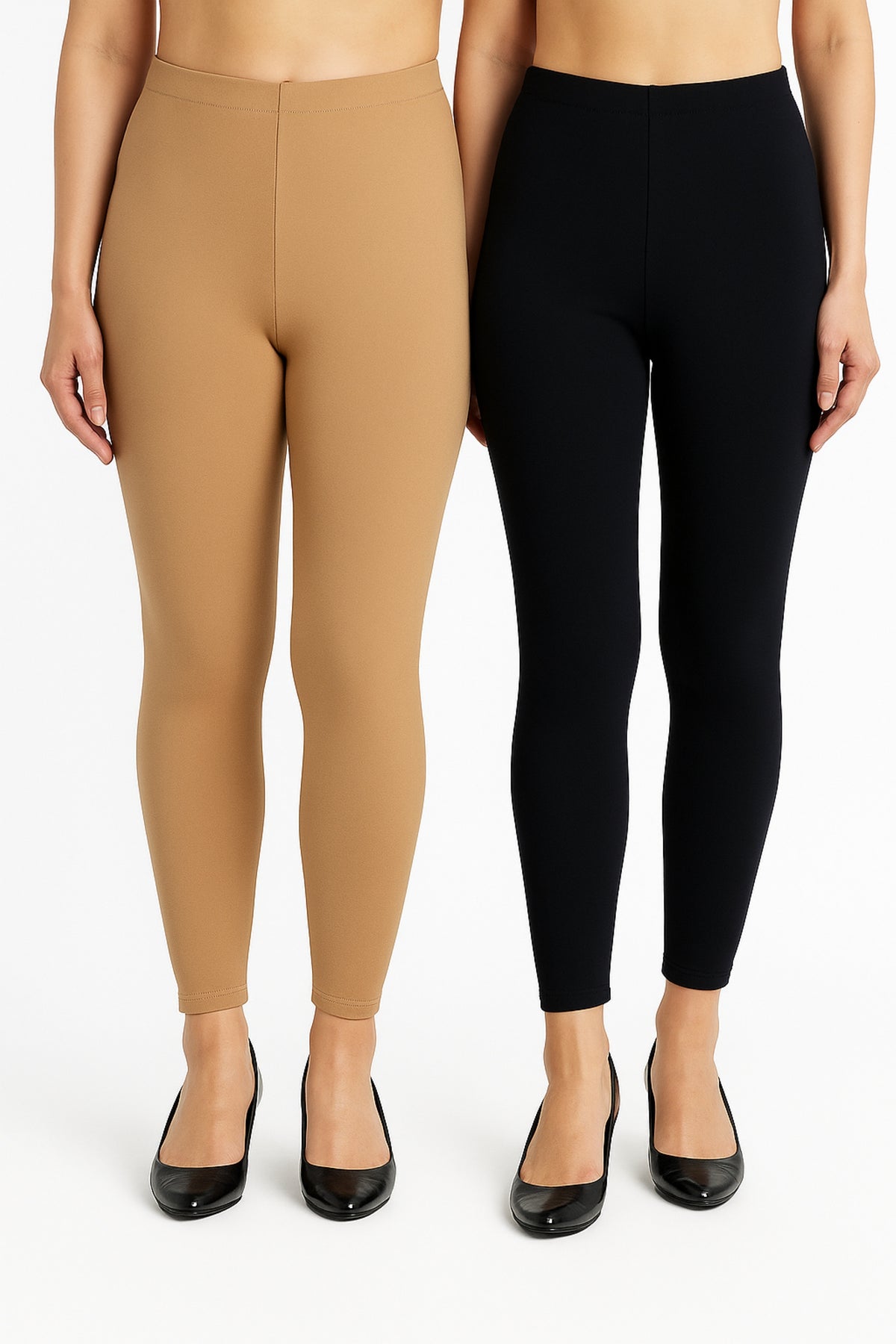 Shsuvia Women Cropped Leggings – Pack of 2 Biscuit & Black
