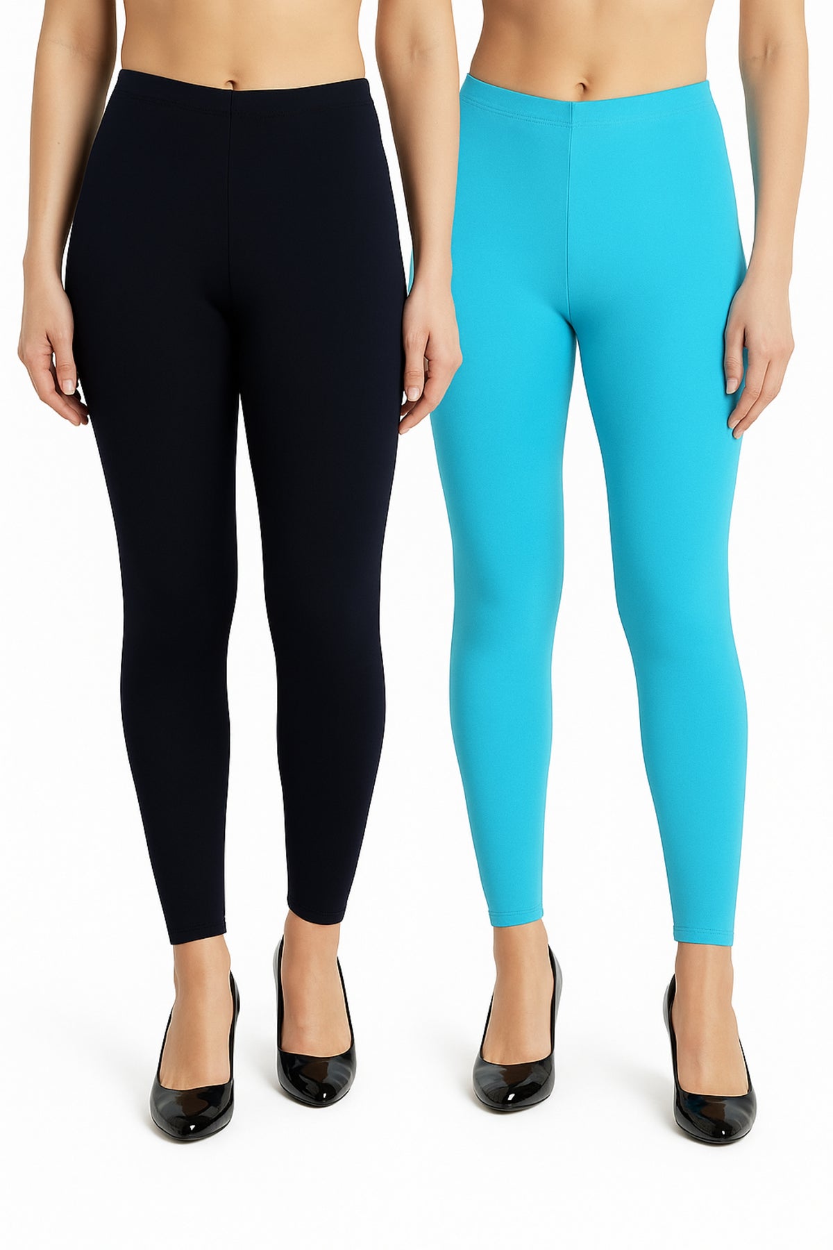 Shsuvia Women Cropped Leggings – Pack of 2 Black & Sky Blue