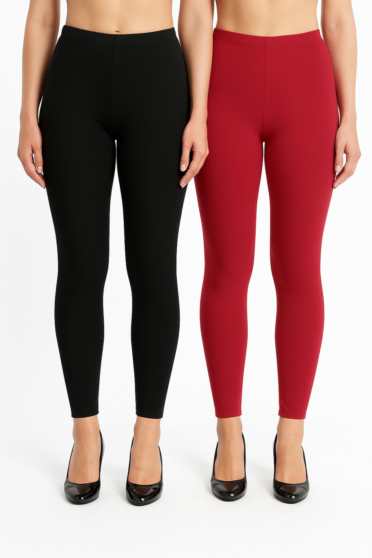 Shsuvia Women Cropped Leggings – Pack of 2 Black & RED