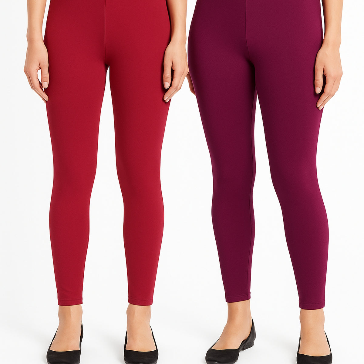 Shsuvia Women Cropped Leggings – Pack of 2 RED & Majentha