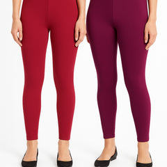 Shsuvia Women Cropped Leggings – Pack of 2 RED & Majentha