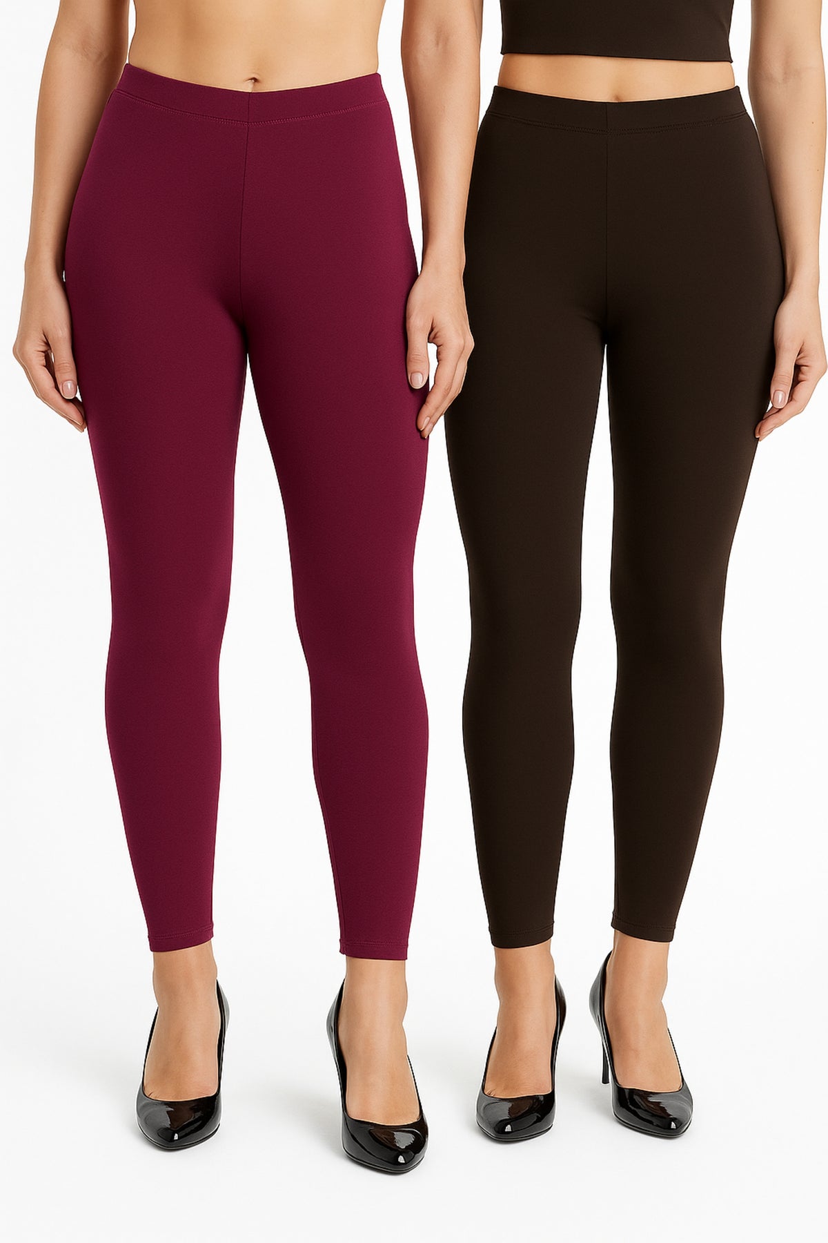 Shsuvia Women Cropped Leggings – Pack of 2 Majentha & Coffee Brown