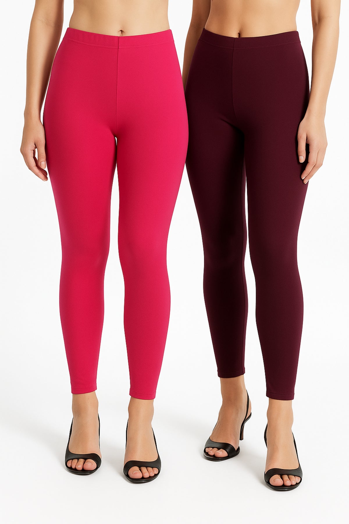 Shsuvia Women Cropped Leggings – Pack of 2 Rani Rose & Wine