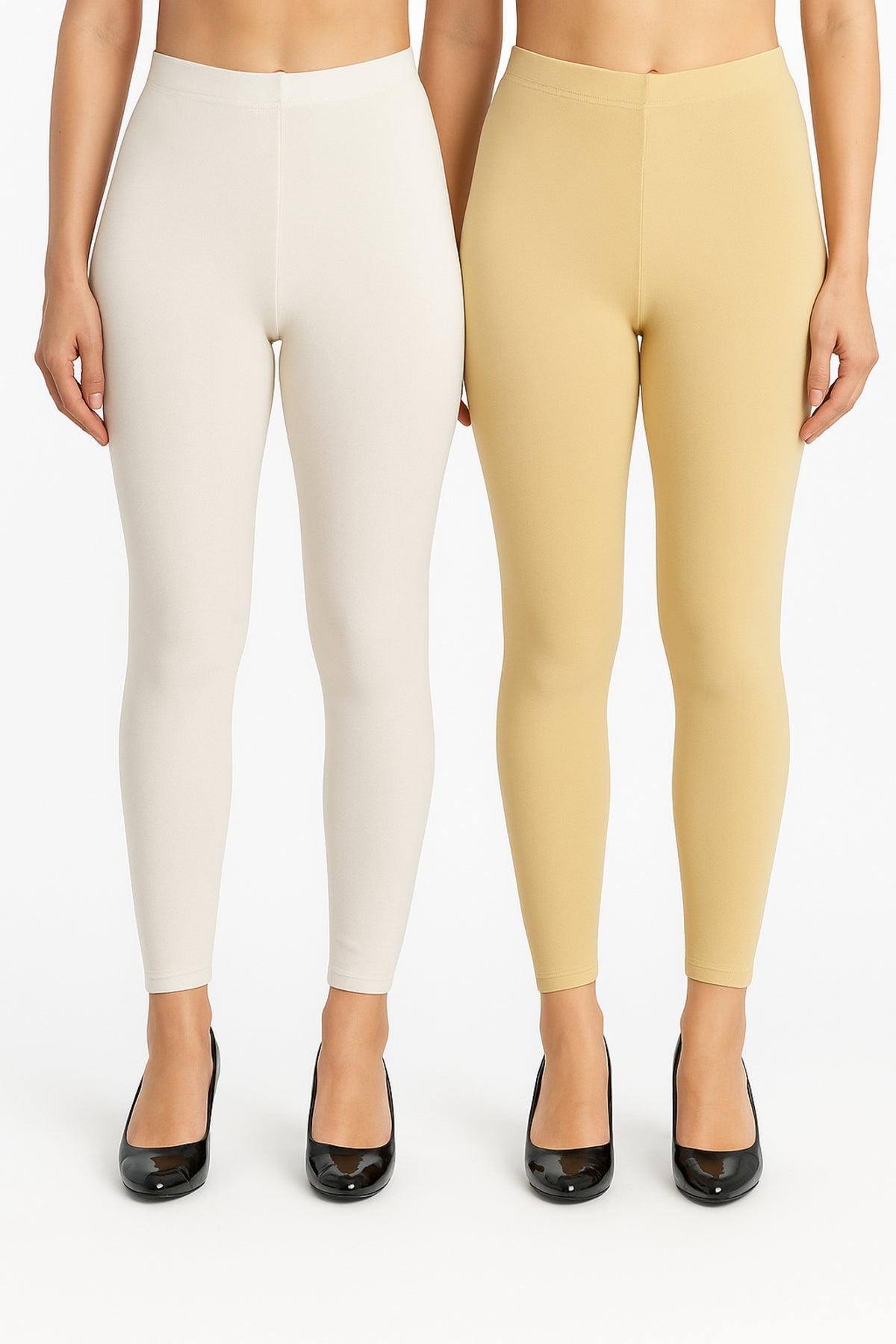 Shsuvia Women Cropped Leggings – Pack of 2 Off White & Skin