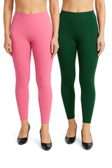 Shsuvia Women Cropped Leggings – Pack of 2 Baby Pink & Bottle Green