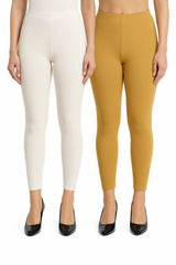 Shsuvia Women Cropped Leggings – Pack of 2 Off White & Stone