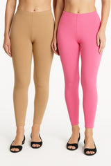 Shsuvia Women Cropped Leggings – Pack of 2 Biscuit & Baby Pink