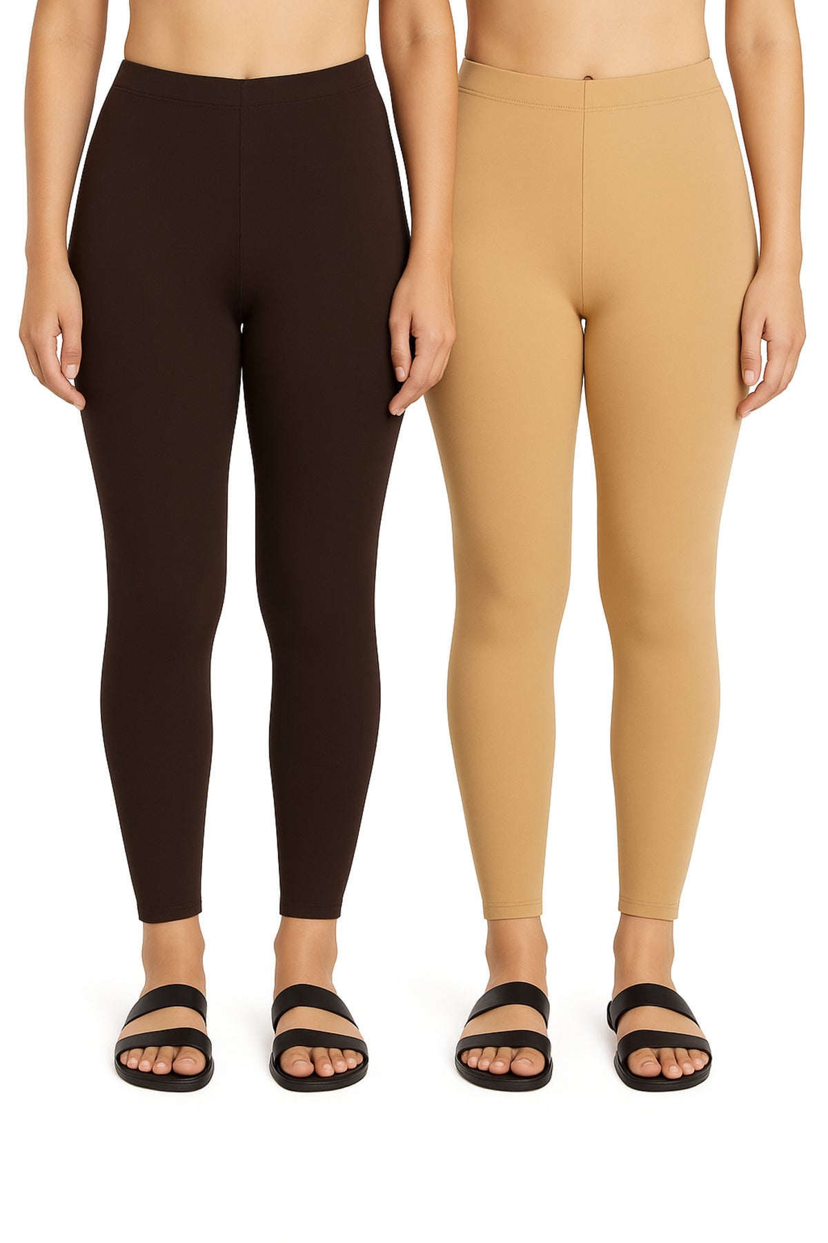 Shsuvia Women Cropped Leggings – Pack of 2 Coffee Brown & Biscuit