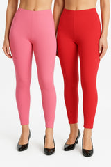 Shsuvia Women Cropped Leggings – Pack of 2 Baby Pink & Coral