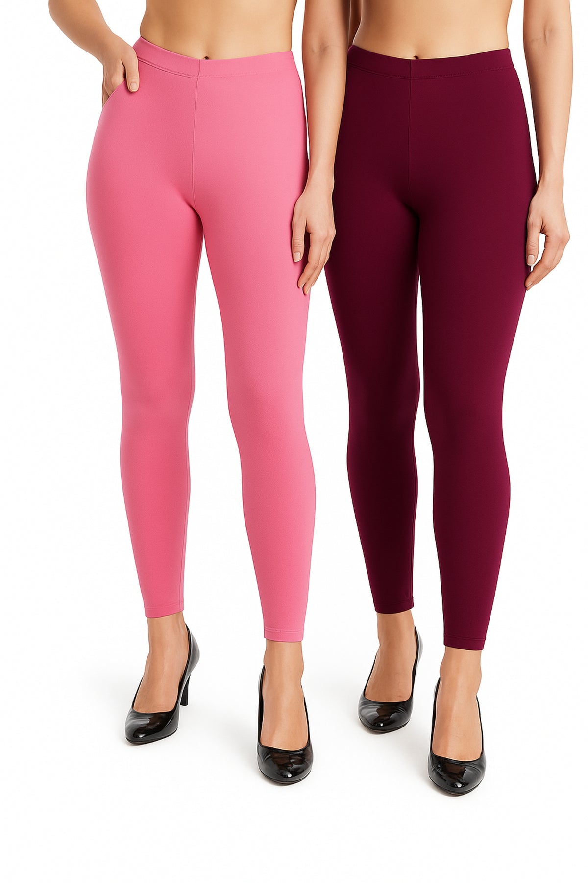Shsuvia Women Cropped Leggings – Pack of 2 Baby Pink & Majentha
