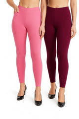 Shsuvia Women Cropped Leggings – Pack of 2 Baby Pink & Majentha