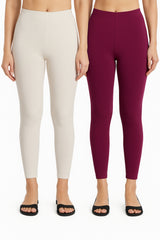 Shsuvia Women Cropped Leggings – Pack of 2 Off White & Majentha