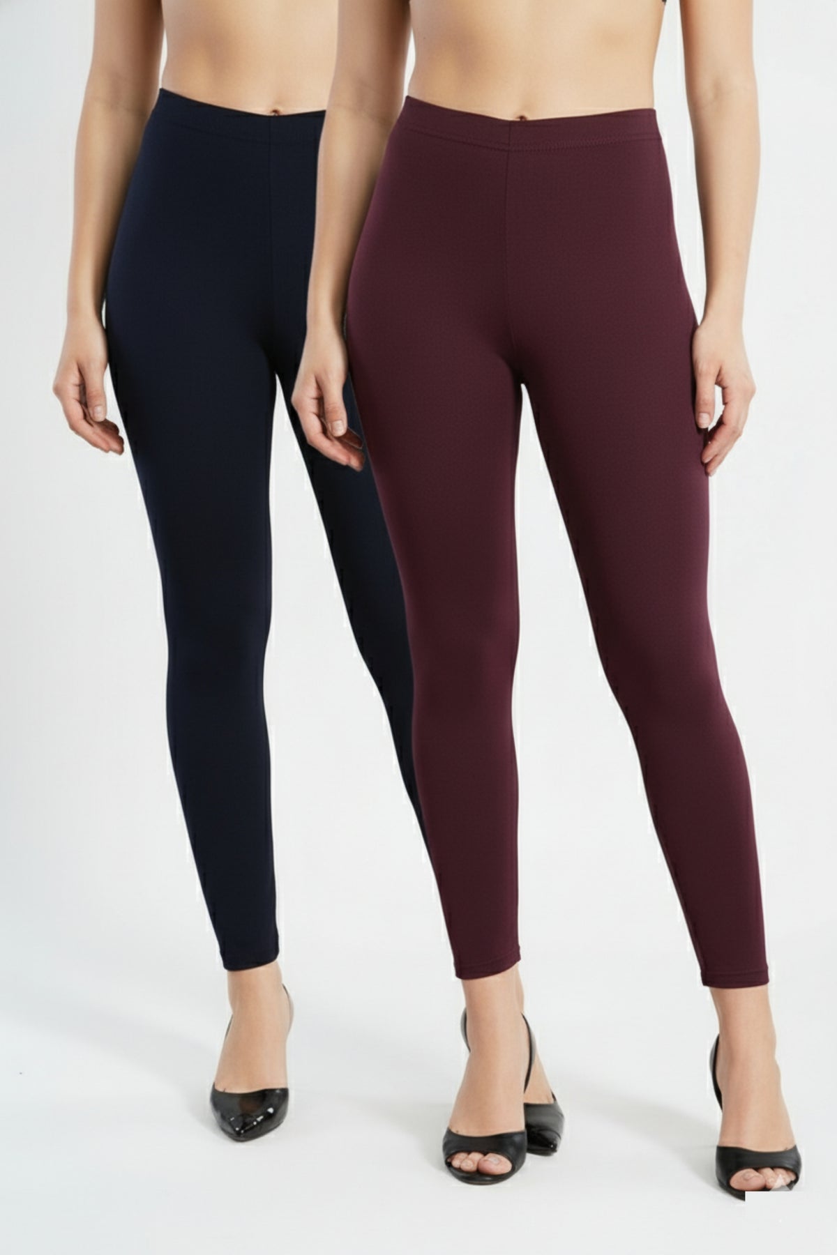 Shsuvia Women Cropped Leggings – Pack of 2 Dark Navy & Wine